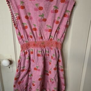 Mini Boden Pink Dress with Smiling Cherry Pattern